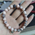 Pink zebra jasper beaded bracelet with polished silver heart charm for women - Pink Zebra Stone