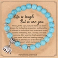 Pink zebra stone bead bracelet with elephant charm and greeting card for friendship gift - Turquoise Elephant Style With Card