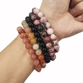 Elastische kralen armbandenset met tijgeroog, roze rhodoniet en agaat stenen - 8mm / 4-delige Agaat Rhodoniet Set (style5)