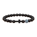 Matte black beaded bracelet with obsidian texture, cross pendant and labradorite stone - Moonstone Style