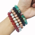 Set van rekbare kralenarmbanden met natuurlijk tijgeroog en groen marmeren stenen - 8mm / 4-delige Veelkleurige Steen Set (style6)