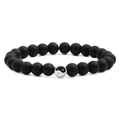 Handmade Tai Chi Yin Yang beaded bracelet with matte black stones and silver charm - Matte Black
