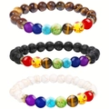 Chakra bracelet set with tiger eye, lava rock, and turquoise 8mm natural stone beads - Bracelet Set