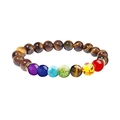 Chakra energy bracelet set with 8mm tiger eye stones and volcanic lava colorful beads - Tiger Eye