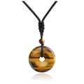 Tiger eye stone donut pendant necklace with black braided cord for men and women - Tiger Eye