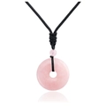 Classic Rose Quartz Pingan Kou pendant necklace with black hand-woven adjustable cord - Rose Quartz