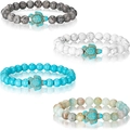 Set of four stretch beaded turtle bracelets featuring natural lava and turquoise stones - Classic Mixed Theme (SL2256526)