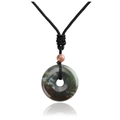 Pendentif chinois classique Ping'an Kou en pierre naturelle avec cordon noir tressé - Agate d'Inde