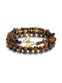 Detalle de pulsera de cuentas con mariposa, ojo de tigre y piedras amatista - Ojo de tigre
