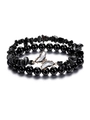 Conjunto de pulseras de cuentas negras con piedras naturales y dije de mariposa - Estilo Ónix Negro / Negro