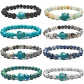 Set of eight natural stone beaded bracelets featuring green turquoise turtle charms - Vintage Ore Series (SL2256526)