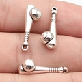 Antique silver baseball and bat charms pendant in a set of three with hanging loops - Antique Silver (ABD-C17526)