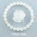 Stretchy 8mm natural white jade gemstone beaded bracelet with raw mineral stone - White Jade