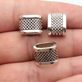 Three antique silver oval slider beads with dotted texture for DIY leather jewelry craft - Antique Silver