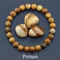 Handmade 8mm natural picture jasper beaded elastic bracelet with decorative raw stones - Picture Jasper