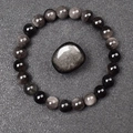 Pulsera elástica de cuentas de obsidiana plateada de 8 mm con piedra natural - Obsidiana Plateada