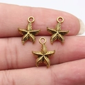 Three vintage bronze starfish charms with embossed texture for DIY jewelry making - Antique Gold