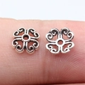 Vintage silver flower bead caps with filigree design for DIY jewelry making - Antique Silver