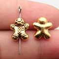 Golden gingerbread man charm bead with engraved details for DIY jewelry making - Antique Gold