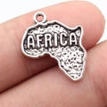 Antique silver Africa map pendant with embossed Africa text for DIY jewelry making - Antique Silver