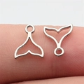 Polished silver hollow whale tail pendants with top ring for DIY jewelry making - White Gold