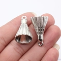 DIY silver badminton shuttlecock metal pendant with realistic feather texture and ring - White Gold