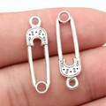 Silver safety pin charms with double loops for DIY jewelry making and pendant crafting - Antique Silver