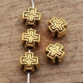 Retro gold cross beads for DIY jewelry making on a vintage wood background - Cross / 6x5.6x4.6mm / Antique Gold