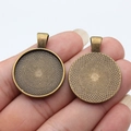Antique bronze 25mm round pendant tray base with geometric texture for DIY jewelry - Antique Bronze