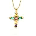 Hip-Hop Goldene Kreuzkette mit bunten Edelsteinen und klaren Zirkonia-Steinen besetzt - Gold Multi-color Rhinestone Cross Style / Gold
