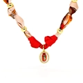 Collier ruban floral rouge et rose avec pendentif Vierge Marie et perles dorées - Floral Rouge - Notre-Dame de Guadalupe (03#)