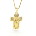 Goldene Madonna Kreuzkette mit weißen Zirkonia Steinen und feiner venezianischer Kette - Gold Strass Jungfrau Maria Kreuz Stil / Gold