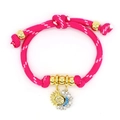 Detail of rose red braided couple bracelet with sun and moon magnetic charms and zircons - Rose Red Sun Moon Style (B1)