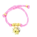 Pink woven magnetic bracelet set featuring golden sun and silver moon interlocking charms - Pink Sun Moon Style (B4)