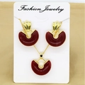 Detail of vintage gold necklace and earring set with deep red resin heart-shaped charms - Dark Red (FC172)