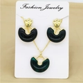 Vintage geometric heart jewelry set featuring gold necklace and dark green earrings - Dark Green Geometric Style / Dark Green (FC172)