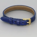 Adjustable dark blue leather strap bracelet with polished gold metal buckle for women - Dark Blue Leather (08#)