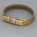 Detail of champagne gold leather strap bracelet with metallic buckle and stitching - Champagne Gold Leather (07#)