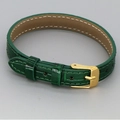 Detail of dark green crocodile pattern leather strap with gold buckle and white stitching - Dark Green Croc Pattern Leather (06#)
