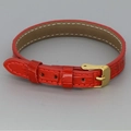 Close-up of red crocodile-pattern leather bracelet with a gold-tone metal buckle closure - Red Croc Pattern Leather (05#)