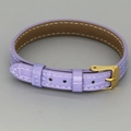 Detailed shot of purple crocodile pattern leather strap with white stitching and gold buckle - Purple Croc Pattern Leather (04#)