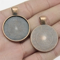 Antique bronze round pendant trays for DIY jewelry making with textured surface - Antique Red Copper