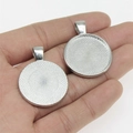 Silver round zinc alloy pendant tray base with textured pattern for DIY jewelry making - White Gold