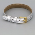 Detail of crocodile embossed silver leather strap with gold buckle and fine stitching - Silver Croc Pattern Leather (09#)
