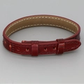 Detailed macro view of dark red leather bracelet with white contrast stitching and texture - Dark Red Leather (10#)
