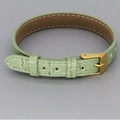 Detail of light green crocodile-pattern leather bracelet with gold-tone metal pin buckle - Light Green Croc Pattern Leather (11#)