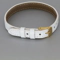 Detail view of white crocodile pattern leather strap with golden metal buckle clasp - White Croc Pattern Leather (15#)