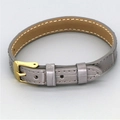 Detail of grey leather bracelet featuring gold buckle and white contrast stitching - Grey Croc Pattern Leather (16#)