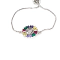 Detail of adjustable silver bracelet with colorful zircon V-letter pendant charm - White Gold