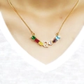 Colorful gemstone letter Q pendant necklace with zircon stones on gold chain for women - Golden Necklace E